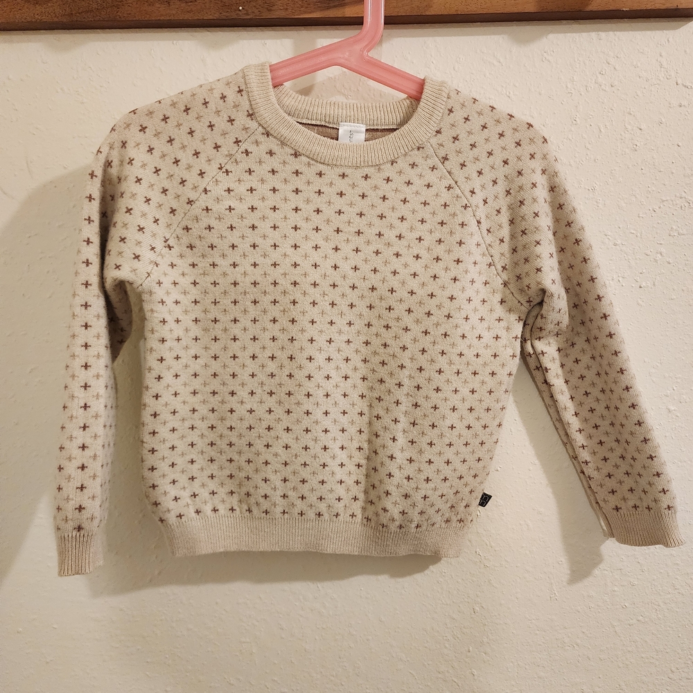Cozy Cream and Brown Patterned Kids Sweater